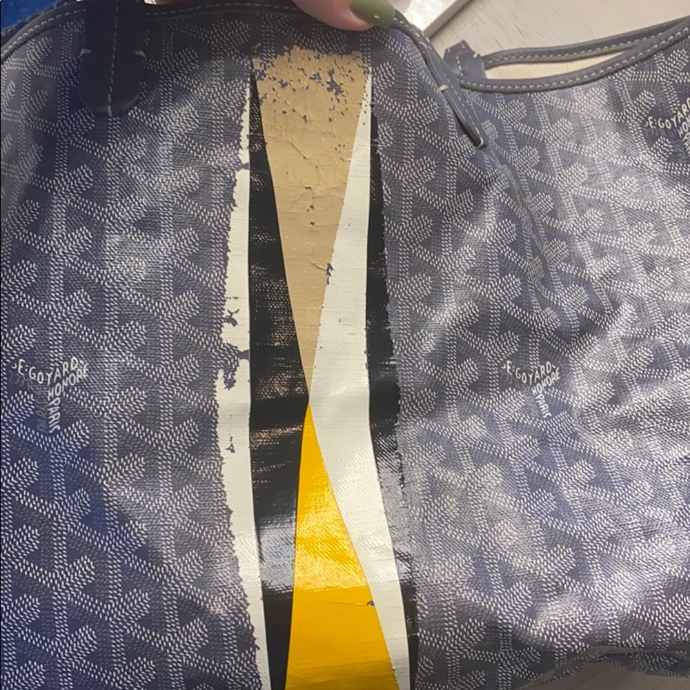 Goyard Gray Monogram Tote with Yellow and White Stripe - Picture 8 of 8